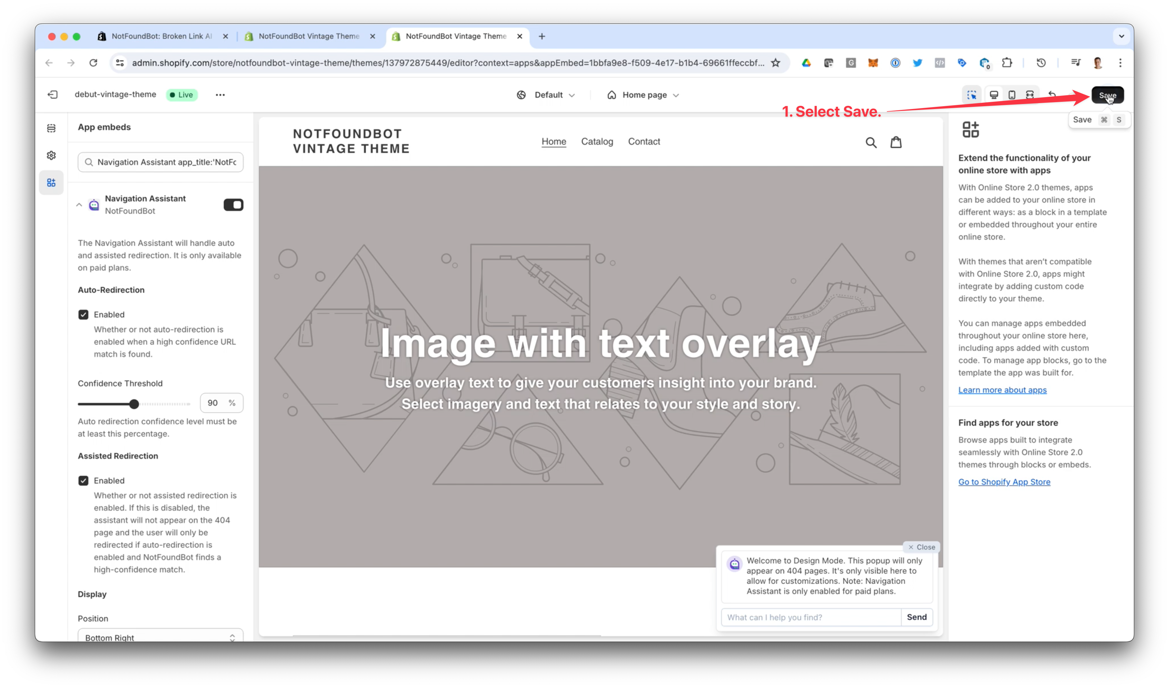 NotFoundBot Install Navigation Assistant for Shopify Vintage Themes Step 2