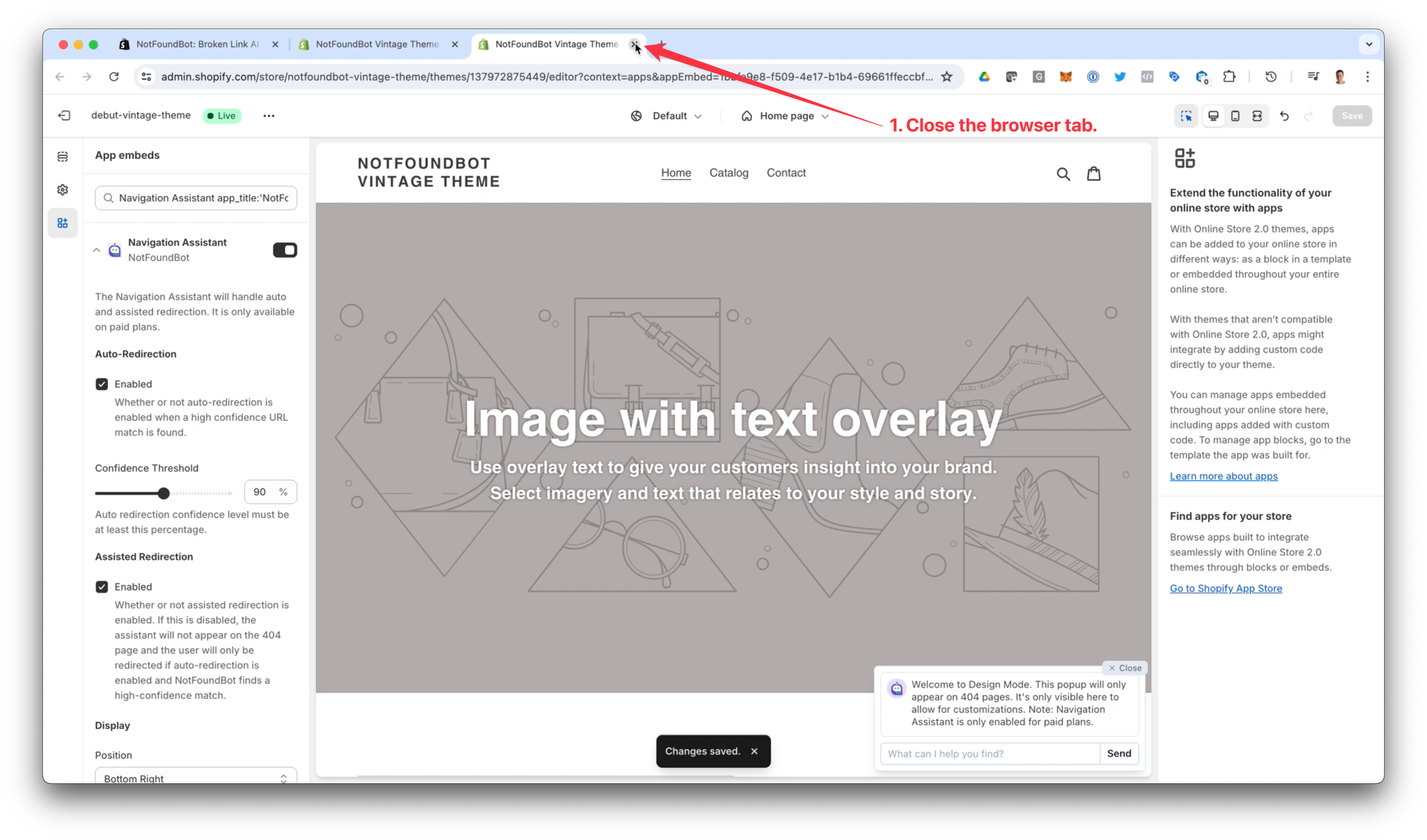 NotFoundBot Install Navigation Assistant for Shopify Vintage Themes Step 3