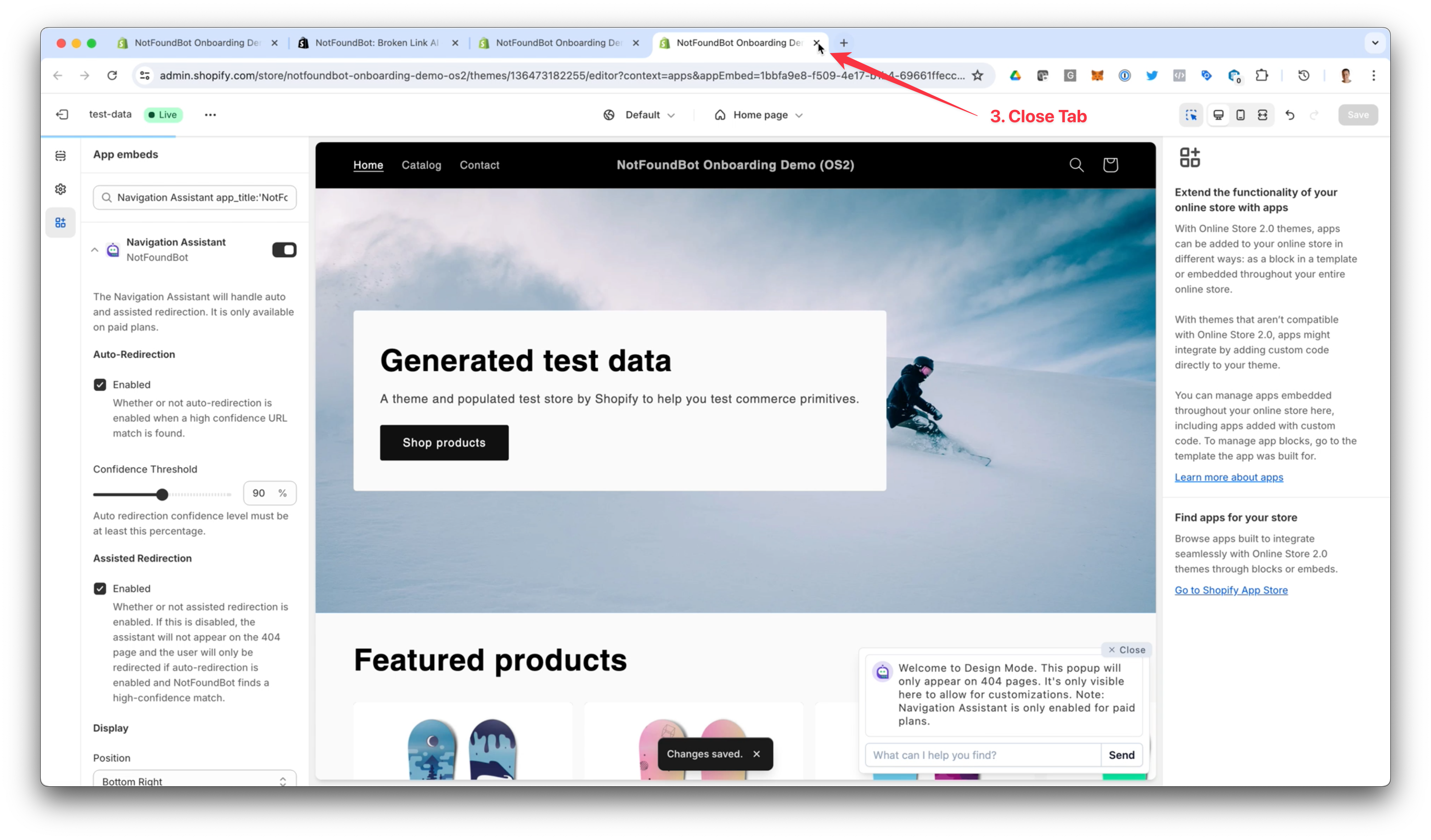 NotFoundBot Installation OS2.0 Navigation Assistant Step 3. Close Tab
