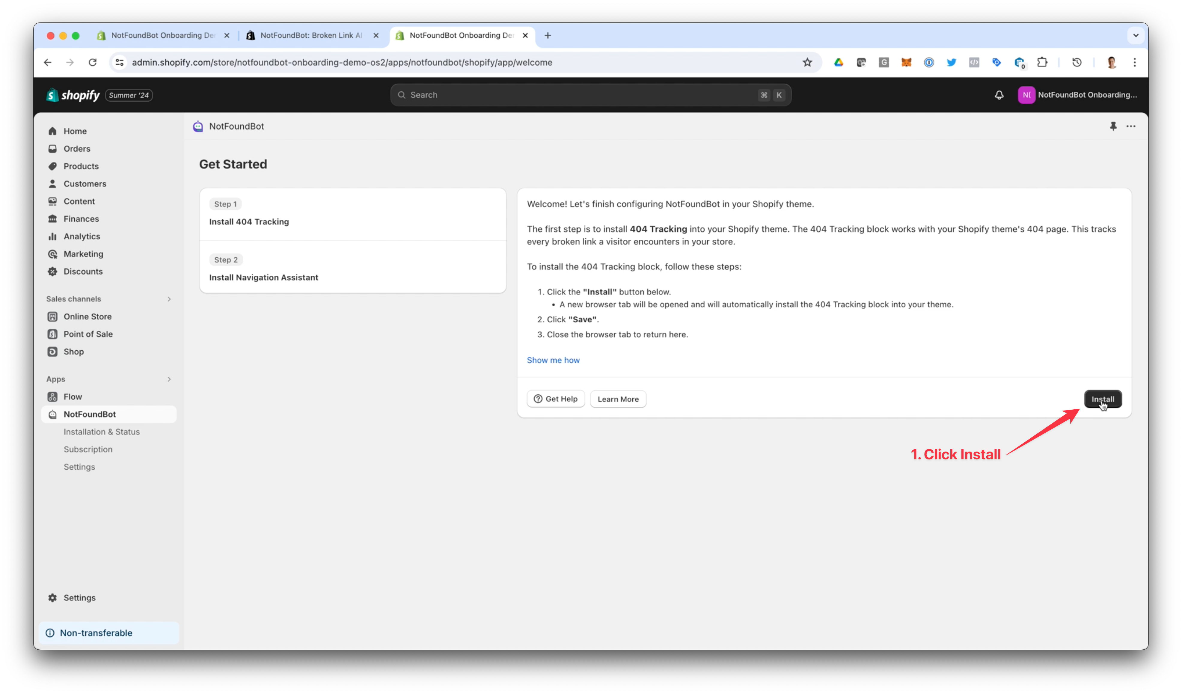 NotFoundBot Installation OS2.0 Step 1. Click Install
