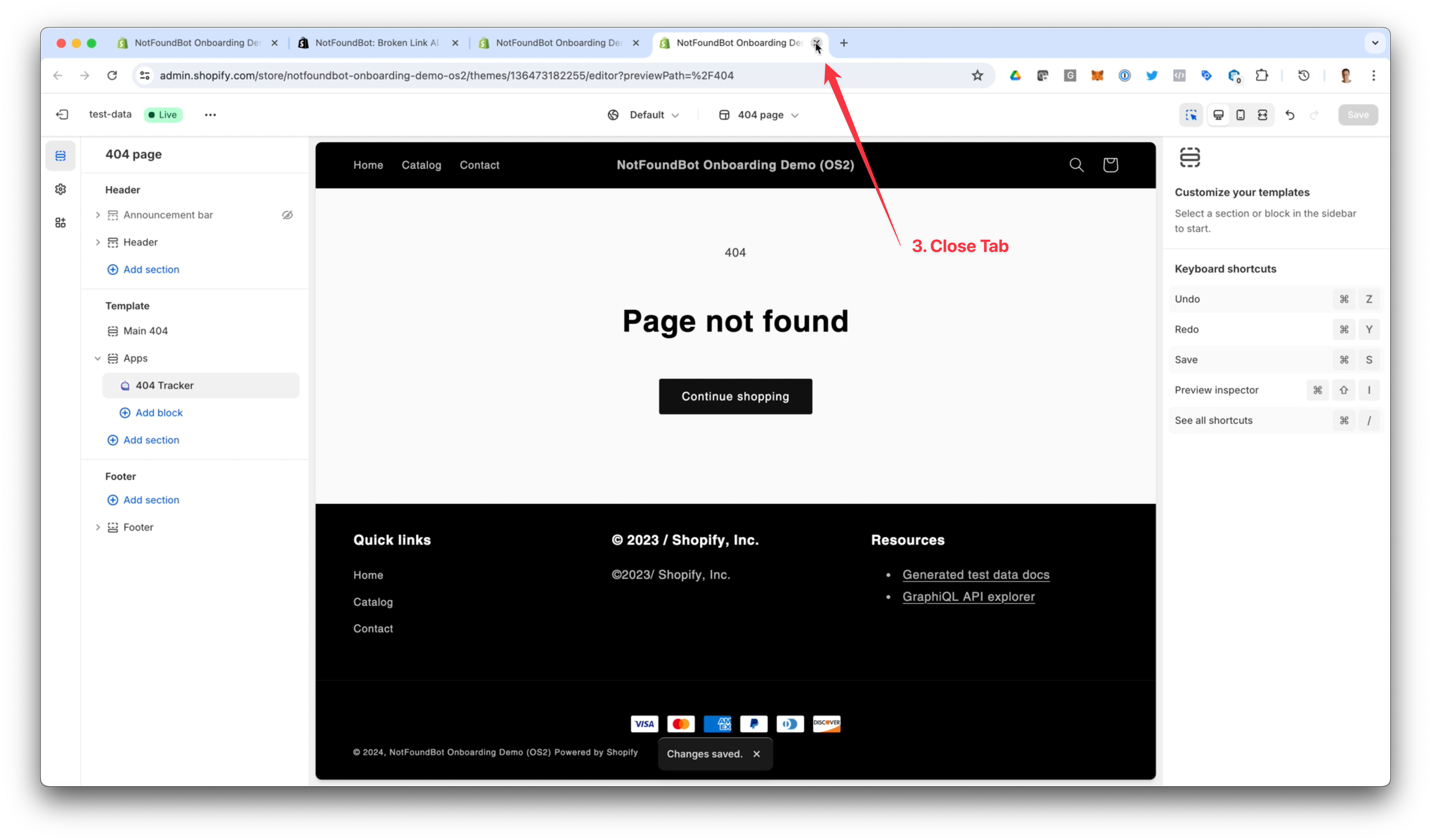 NotFoundBot Installation OS2.0 Step 3. Close Tab