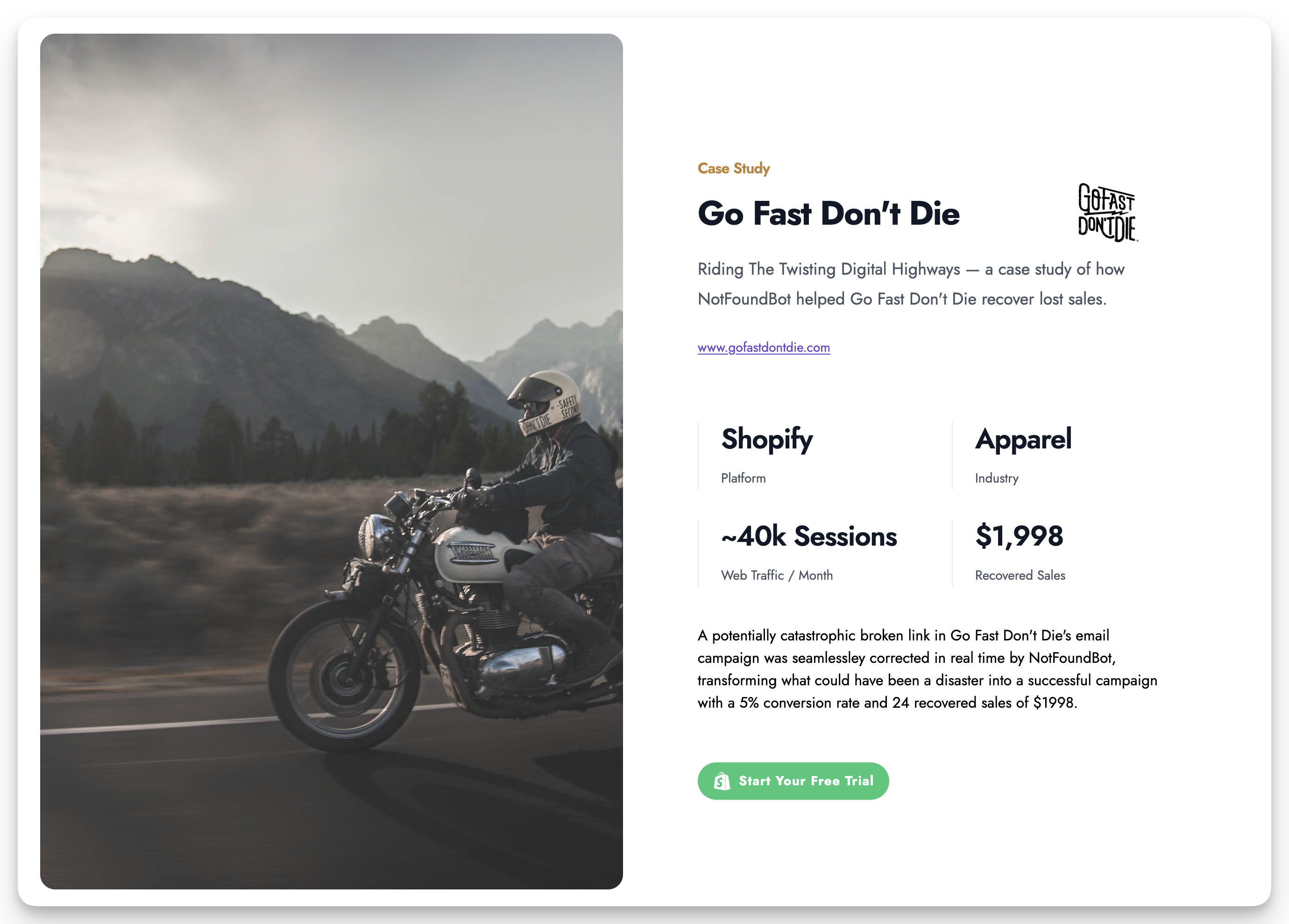 Go Fast Don't Die case study image.